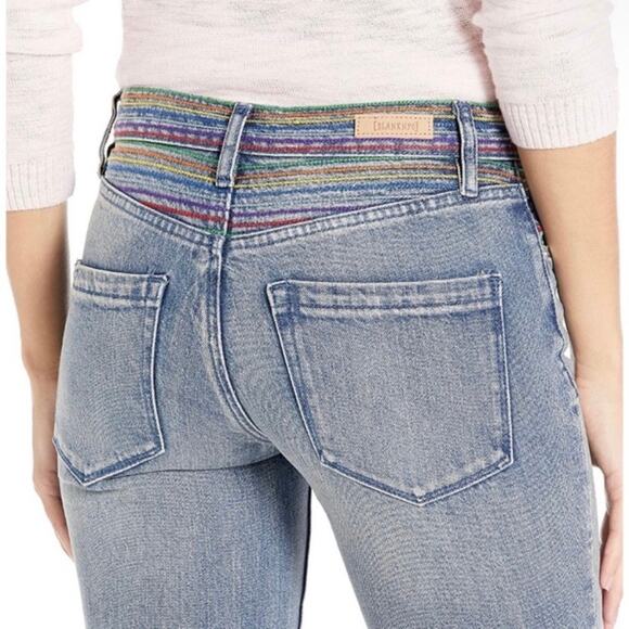 NWT Blank NYC | Women’s Varick Kick Flare Denim Rainbow Embroidered Waistband 30 - Picture 1 of 9